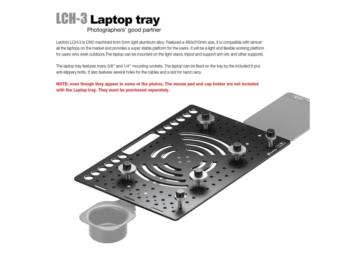 Leofoto LCH-3 Ultimate Laptop Tray 1/4'' and 3/8'' Black LCH-3