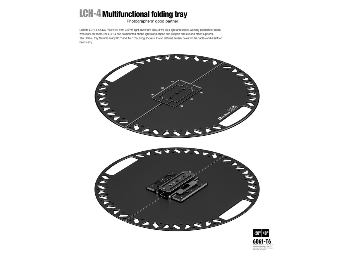 Leofoto LCH-4 Multi-Functional Folding Tray Arca 1/4'' 3/8'' Black LCH-4