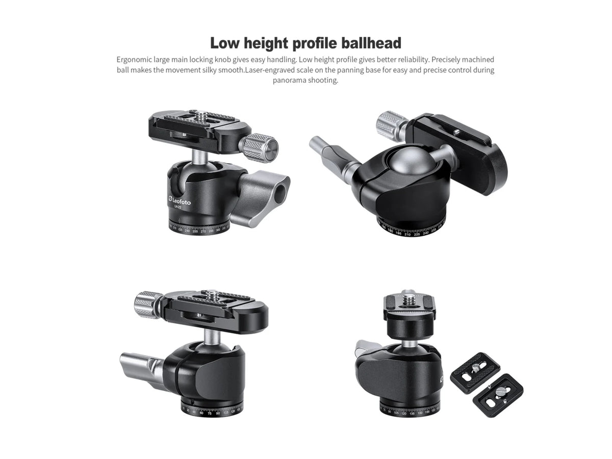 Leofoto LH-22 Mini Ball Head & QR Plate - 1/4'' Arca Black LH-22