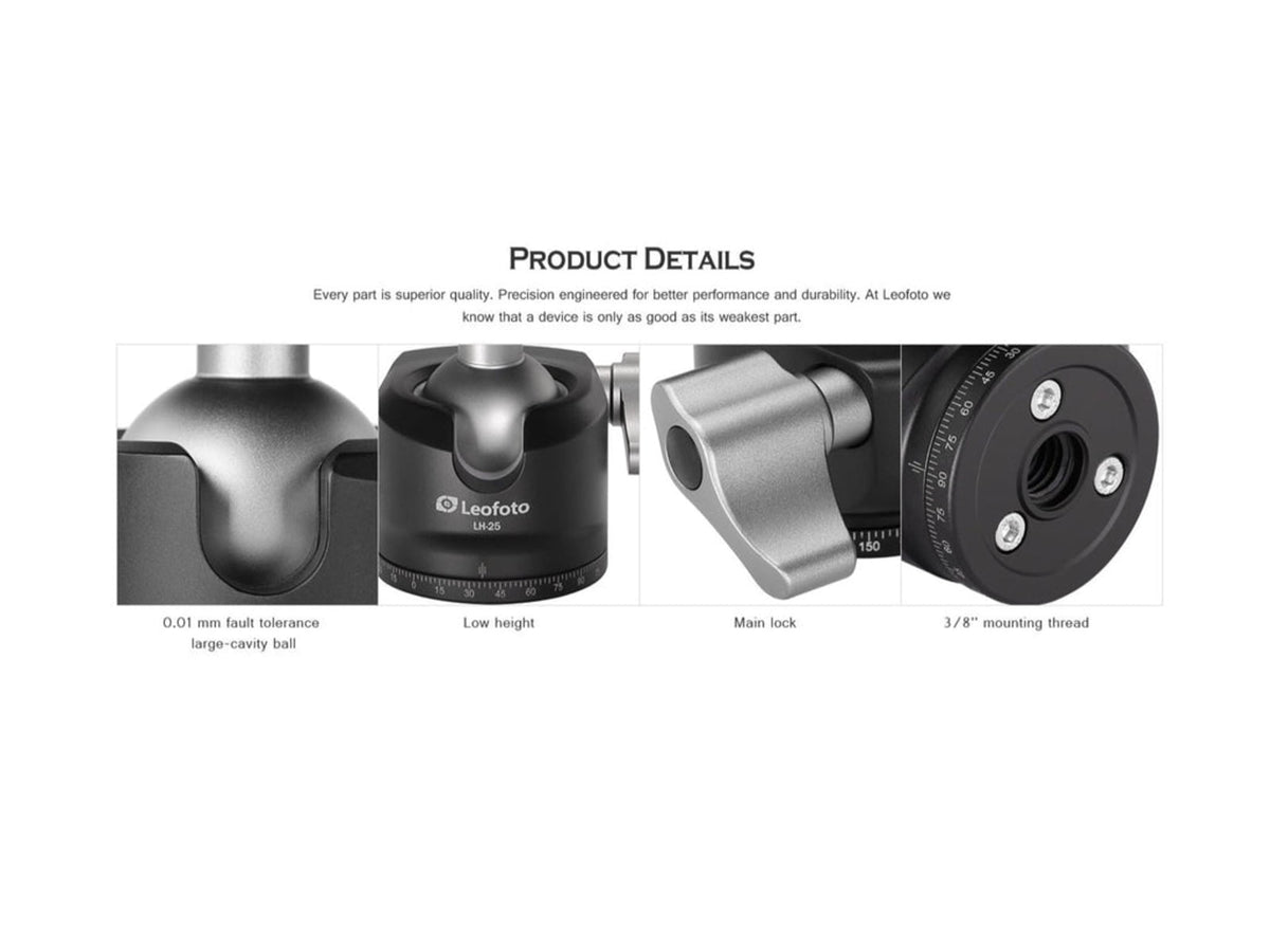 Leofoto LH-25LR Mini Ball Head w/ LR-50 Lever-Release Clamp Arca Black LH-25LR