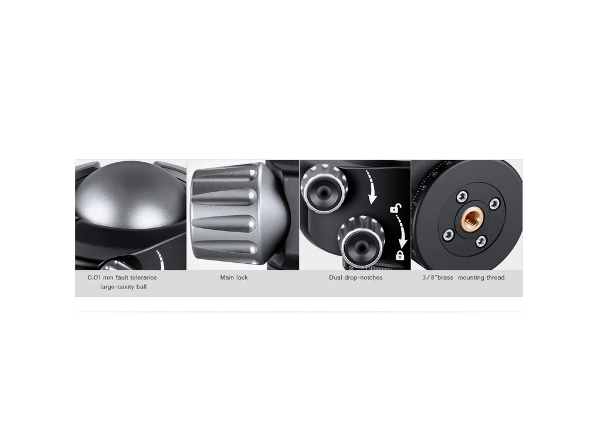 Leofoto LH-55NN/LR-70 No Neck Low Profile Ball Head & QR Plate Arca Black LH-55NNLR