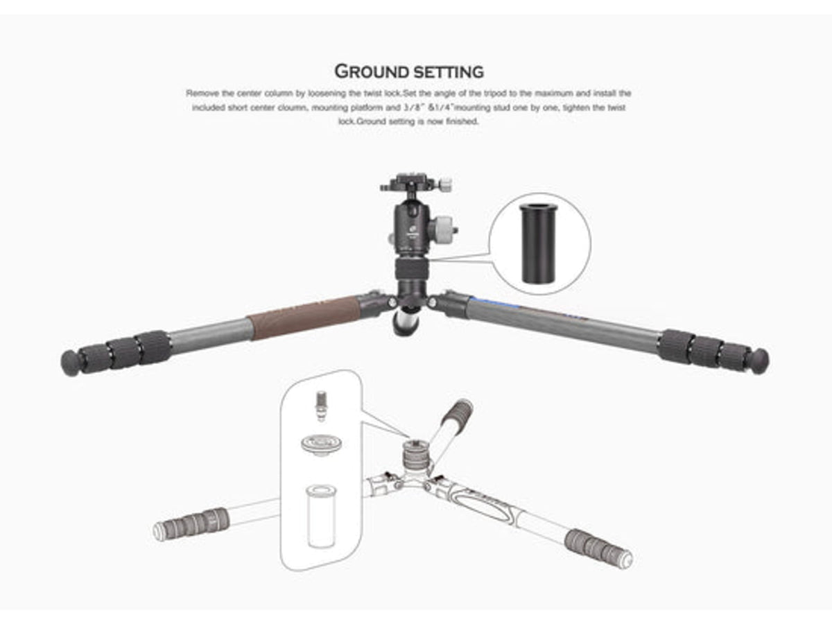 Leofoto LX-284CT/XB-38 Reversible Travel Tripod w/ Ball Head Set Black LX-284CT+XB-38