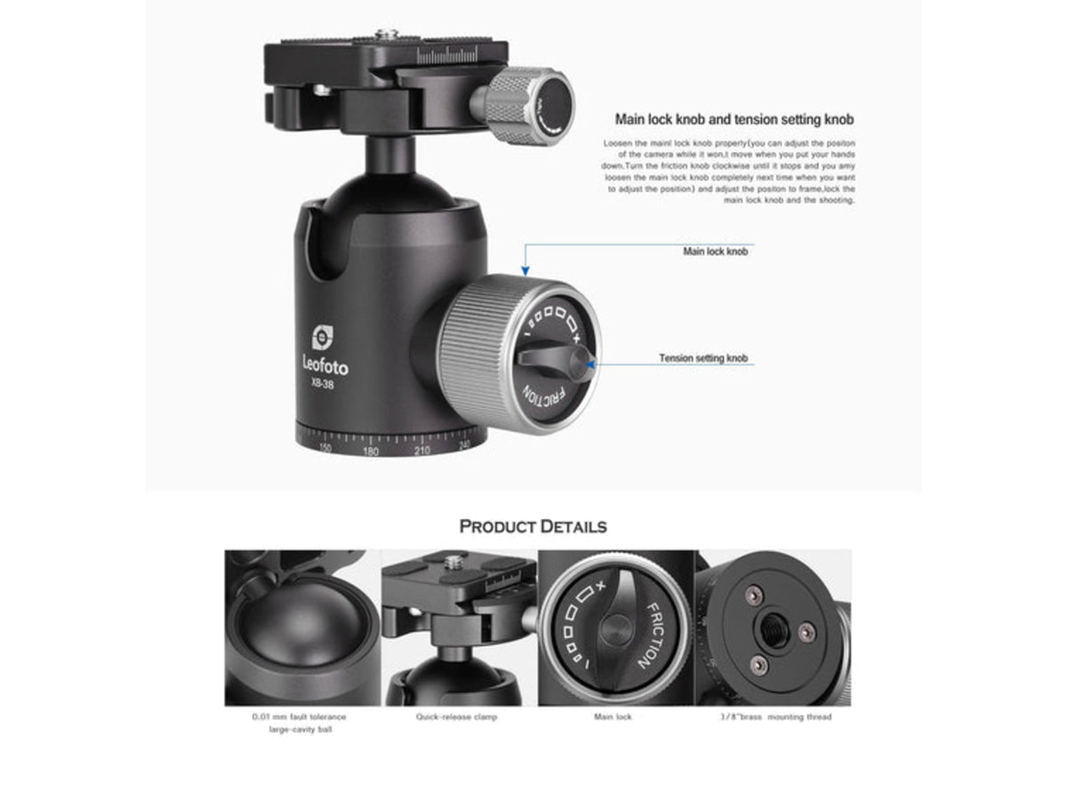 Leofoto LX-284CT/XB-38 Reversible Travel Tripod w/ Ball Head Set Black LX-284CT+XB-38