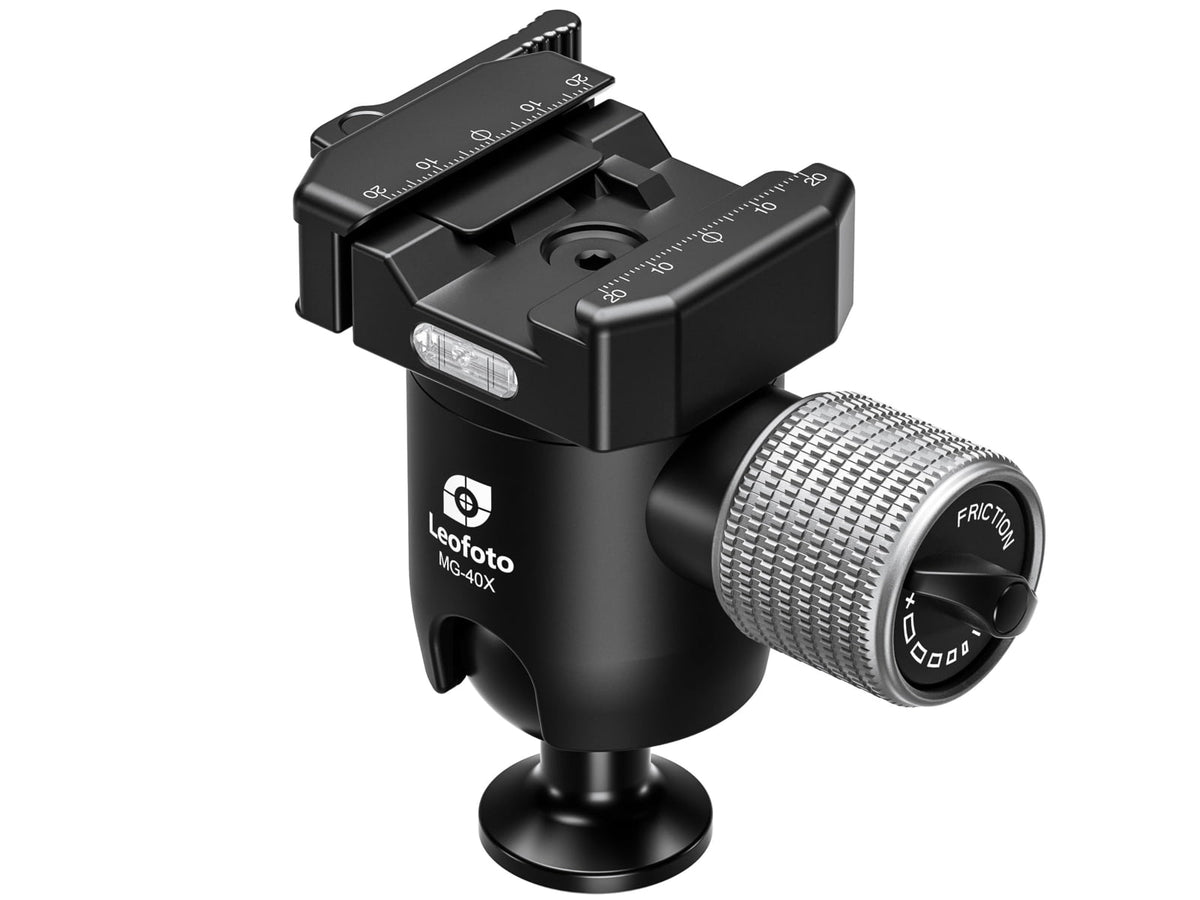 Leofoto MG-40X Outdoors Lever-Release Rapid Lock Ball Head w/ Hybrid Clamp Arca/Picatinny Black MG-40X