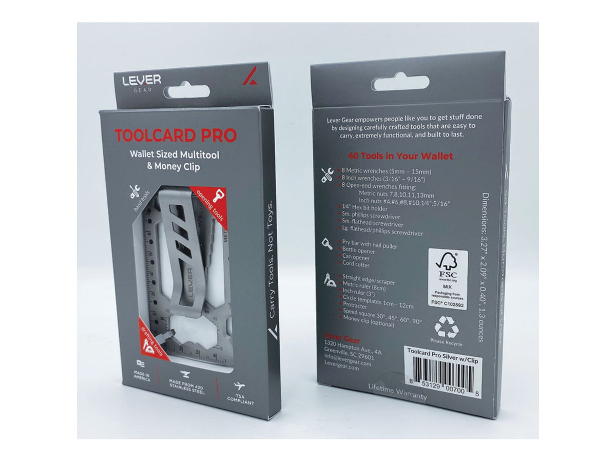 Lever Gear Toolcard Pro w/ Money Clip Silver L1001R