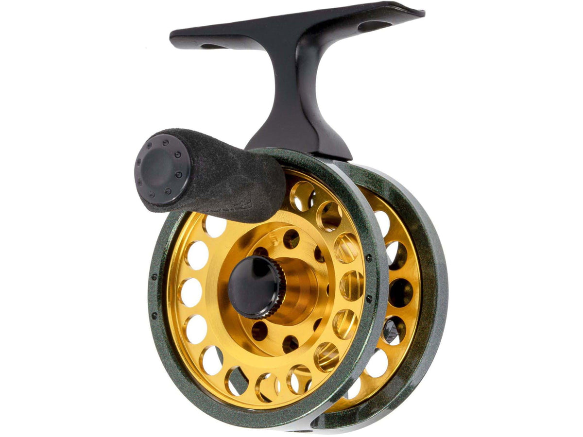 Lew's Wally Marshall Signature Series Solo Jigging Reel 1-1 Ratio Aluminum Frame and Spool Multi-Disc Drag EVA Handle Knob 6lb Line Green/Gold