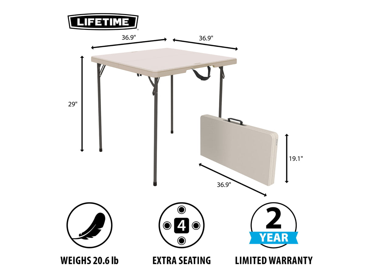Lifetime Products 37-Inch Fold-In-Half Table and 4 Chairs Set Light Commercial Almond Small 81324