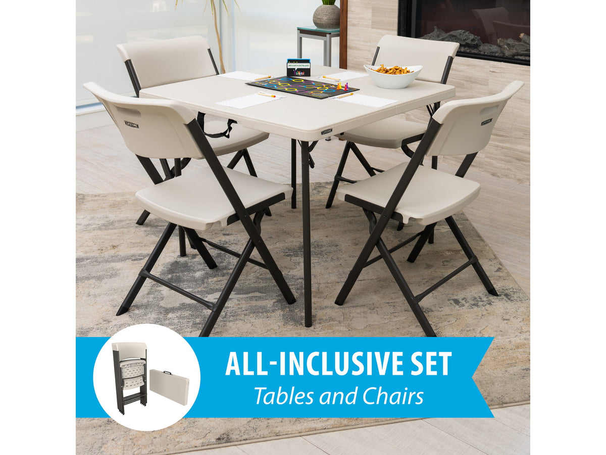 Lifetime Products 37-Inch Fold-In-Half Table and 4 Chairs Set Light Commercial Almond Small 81324