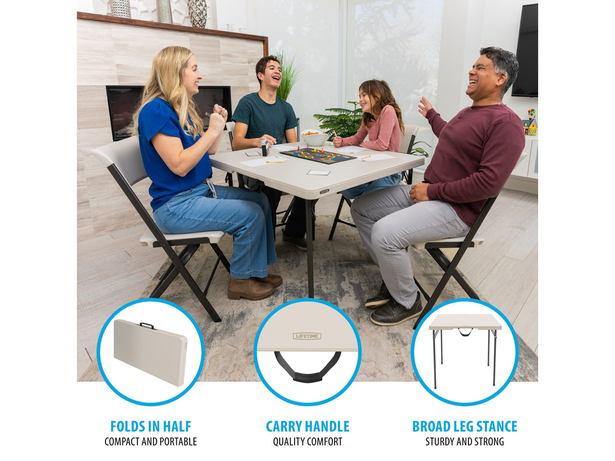 Lifetime Products 37-Inch Fold-In-Half Table and 4 Chairs Set Light Commercial Almond Small 81324