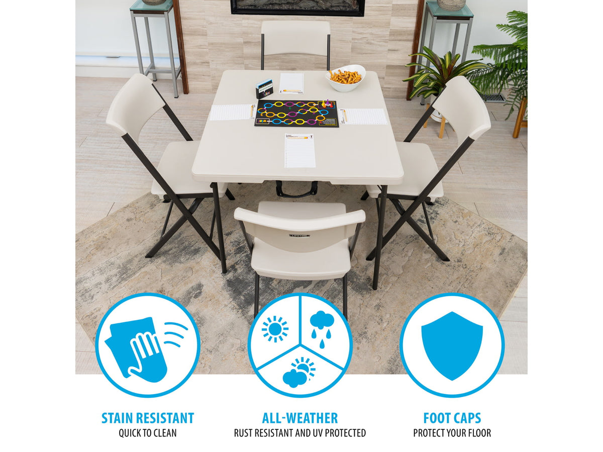 Lifetime Products 37-Inch Fold-In-Half Table and 4 Chairs Set Light Commercial Almond Small 81324