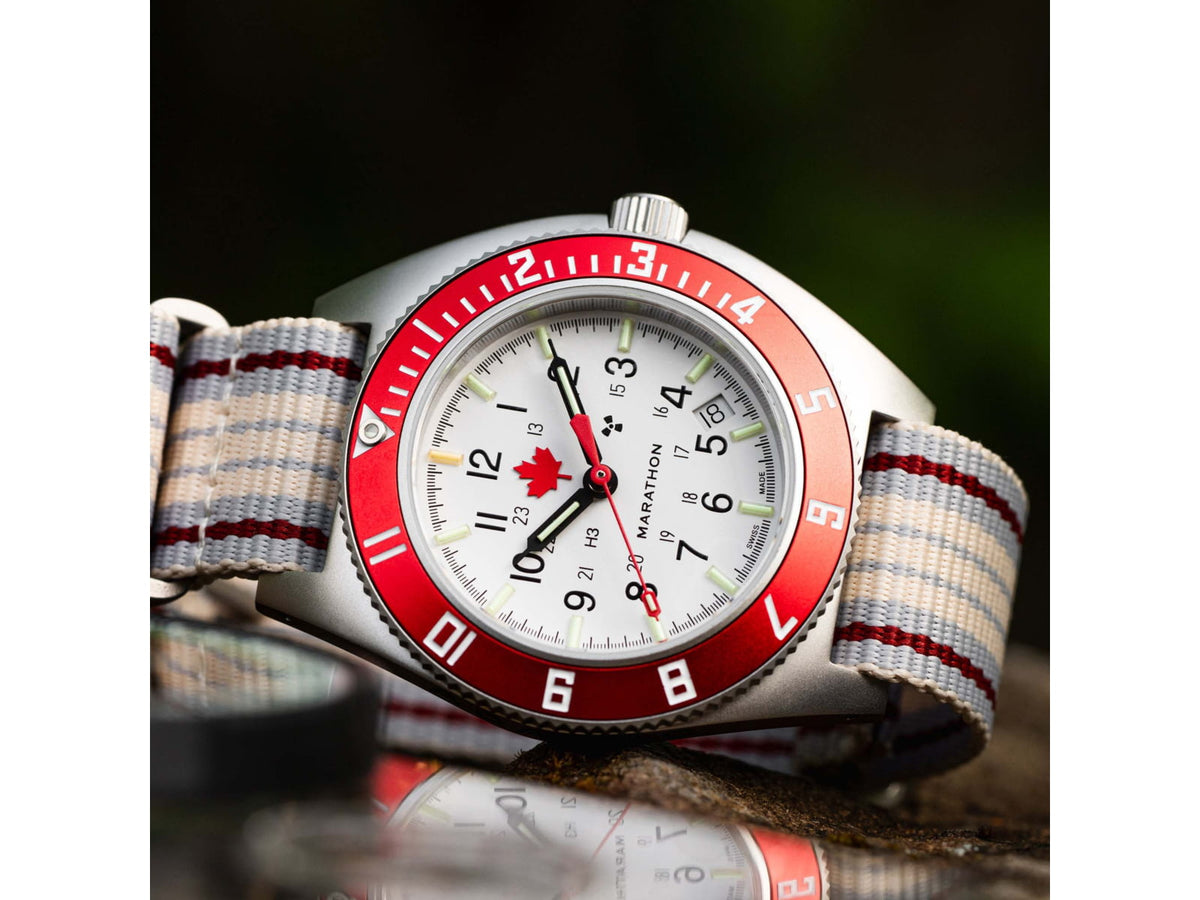 Marathon Adanac Maple Steel Navigator w/ Date Automatic Unisex Watches Sapphire 41mm Red Red and White