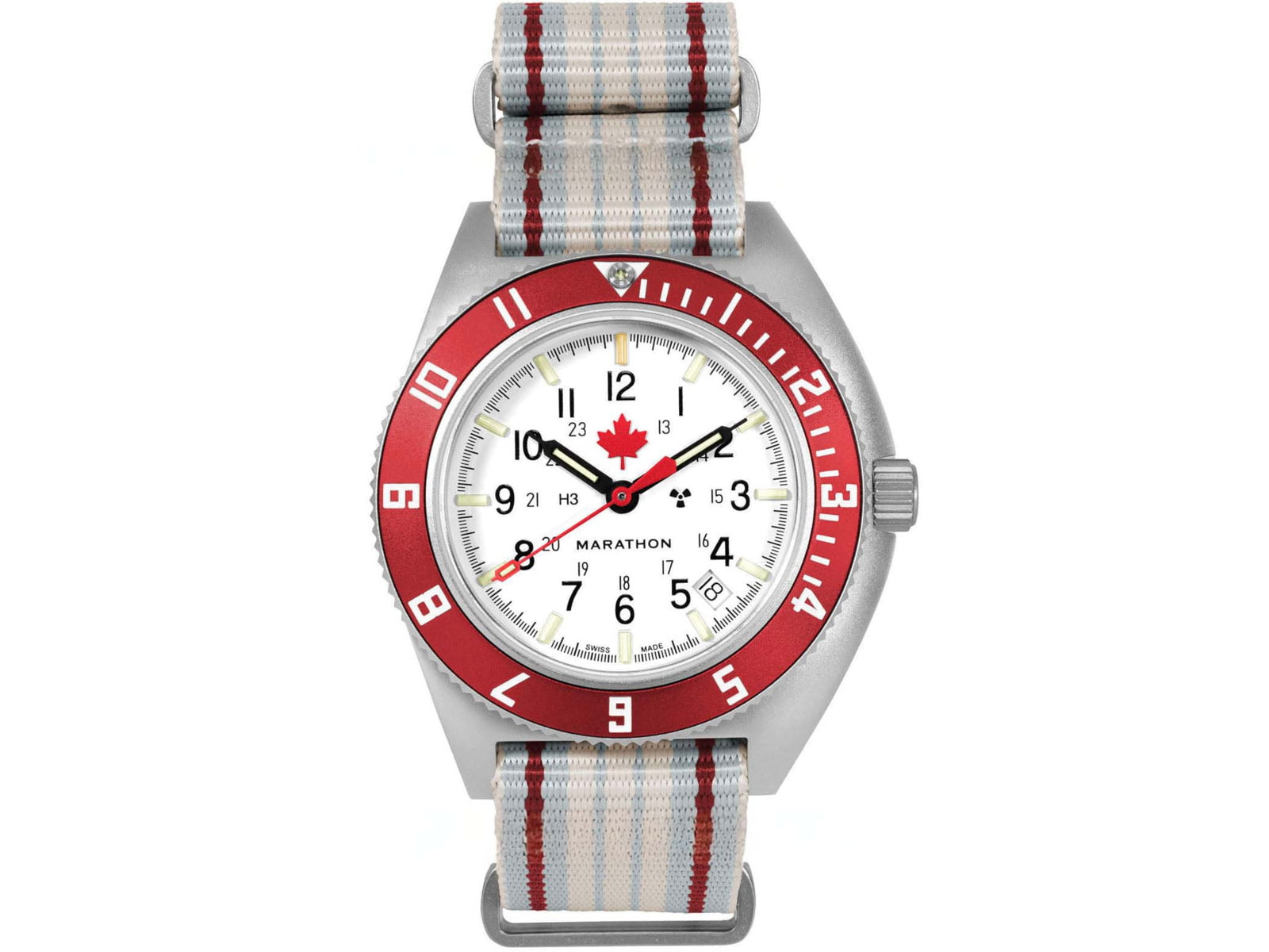 Marathon Adanac Maple Steel Navigator w/ Date Automatic Unisex Watches Sapphire 41mm Red Red and White