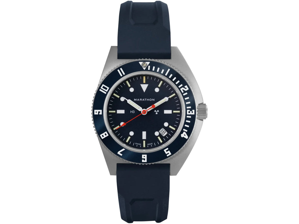 Marathon Navigator Unisex Pilot's Quartz Watch w/ Date Blue Yonder SSNAV-D 41mm Bi-Directional Blue FKM Rubber WW194013SS-1301