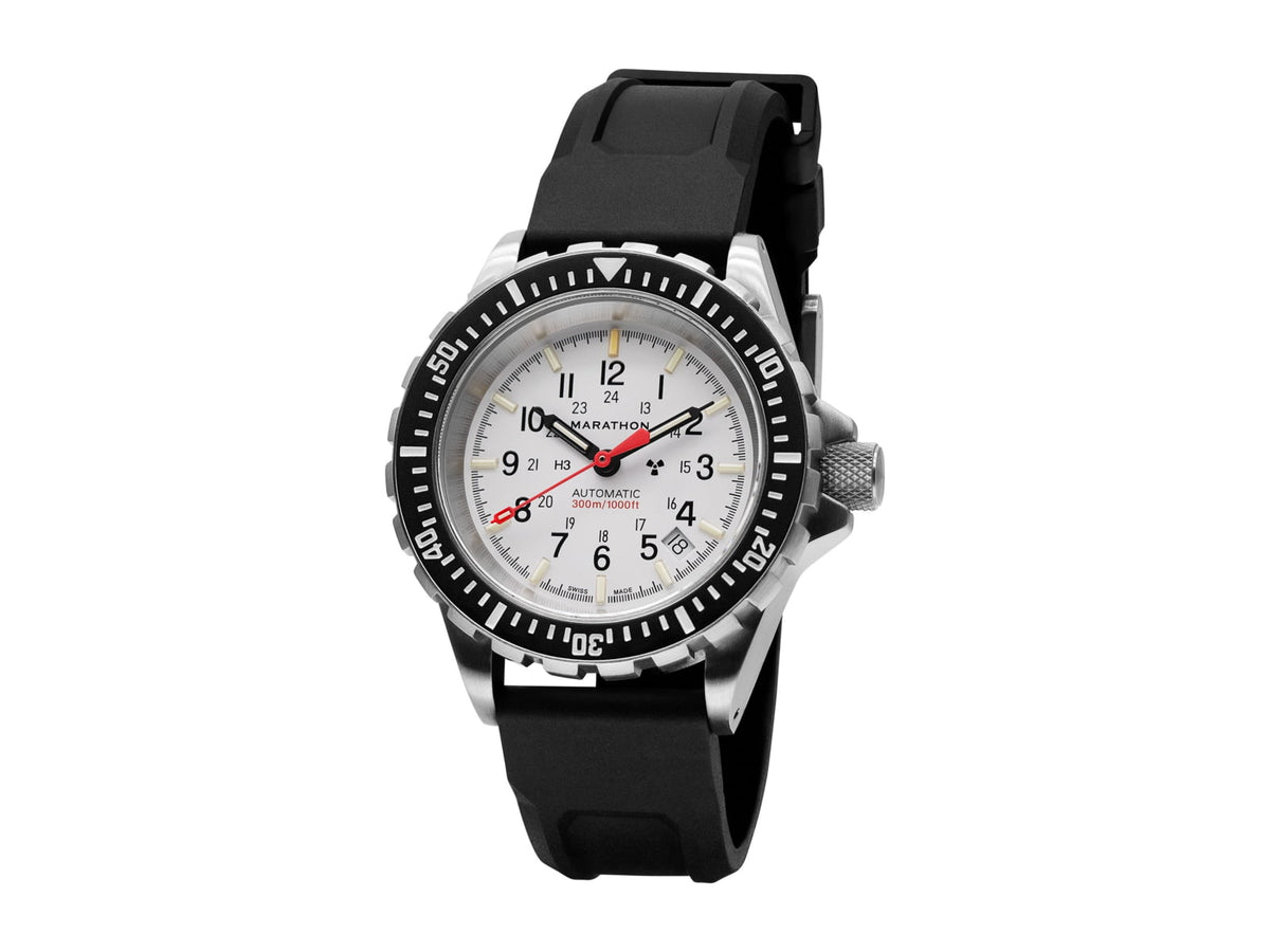 Marathon Arctic Edition Large Divers Automatic Watches NGM Black Rubber Strap White Dial 41mm Diameter / 14mm Thickness