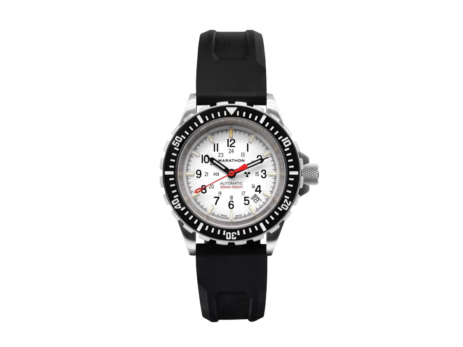 Marathon Arctic Edition Large Divers Automatic Watches NGM Black Rubber Strap White Dial 41mm Diameter / 14mm Thickness