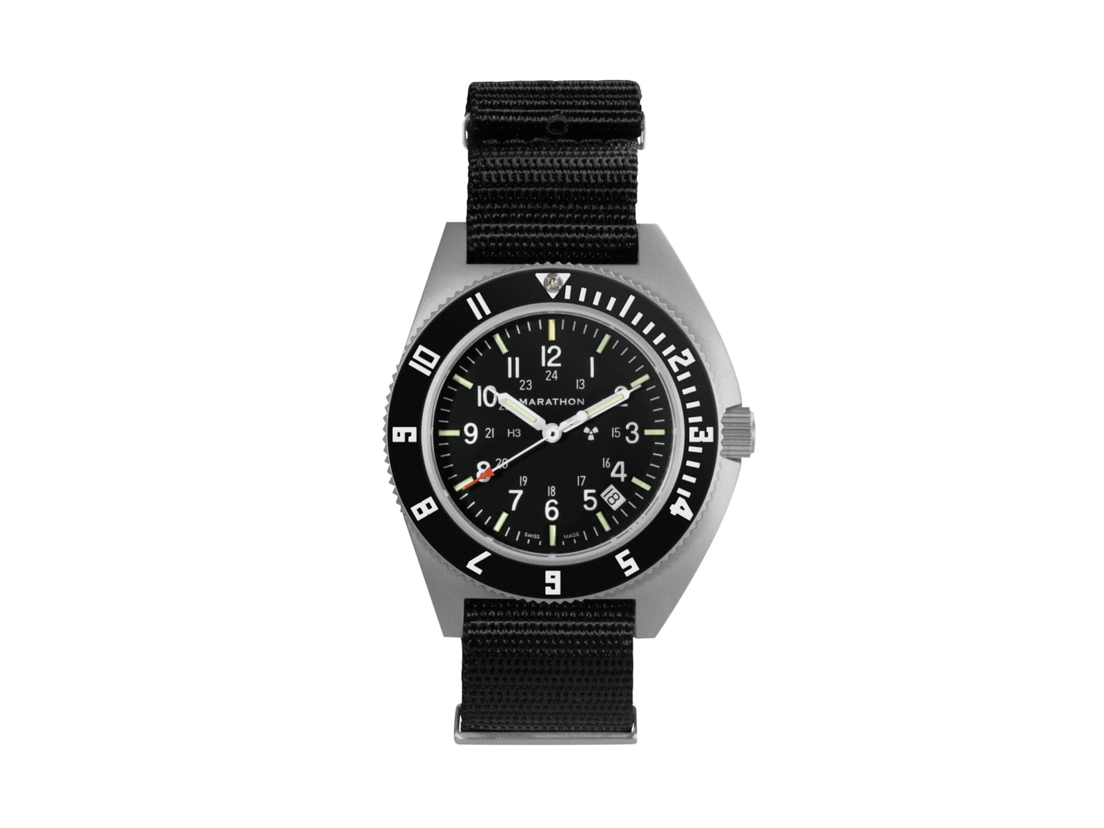 Marathon Steel Navigator Watch w/ Date SSNAV-D On Defstan Nylon Black 41 mm WW194013SS-0103