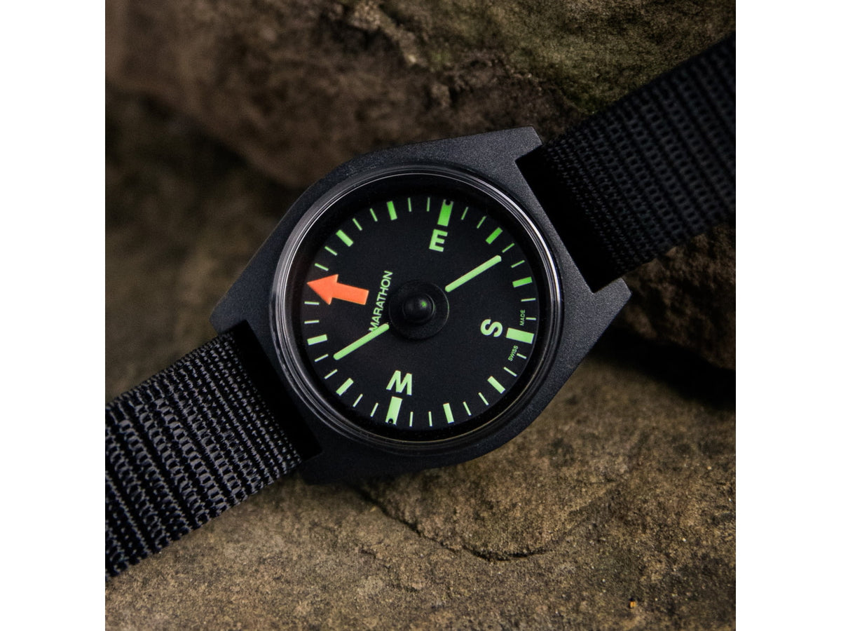 Marathon Unmounted Glow in the Dark Wrist Compass Black Dial Black Nylon DEFSTAN Strap CO194001