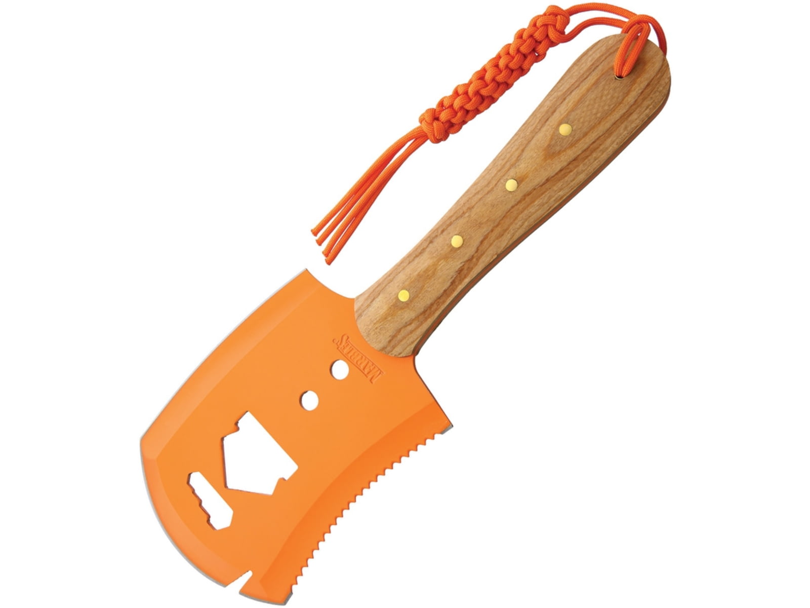 Marbles Chopper with Sheath 13.63in Overall 4.25in Orange Finish SS Axe Head With 5in Cutting Edge Wood Handle Braided Orange Cord Lanyard Black Nylon Sheath MR557 / CHOPPER