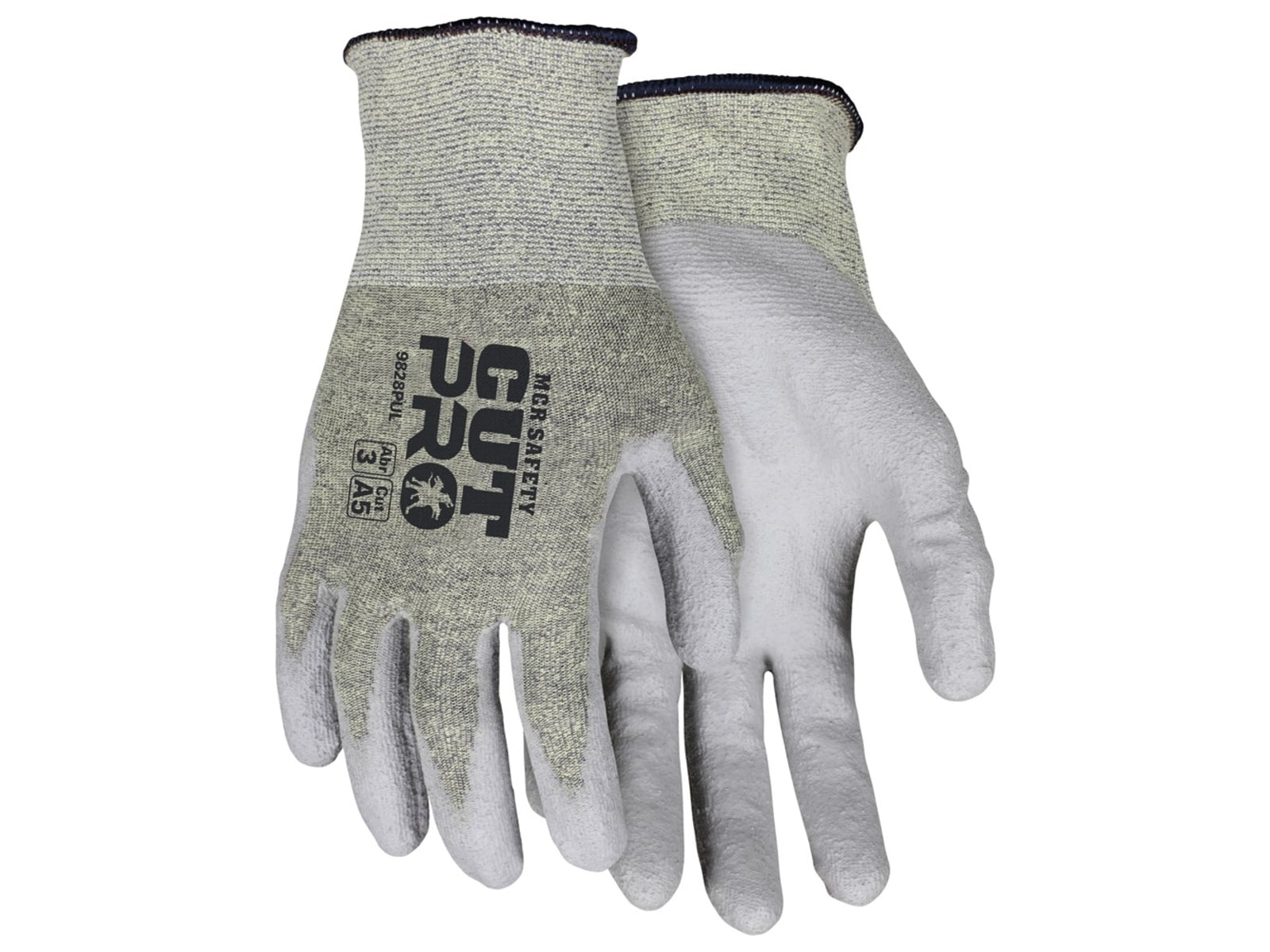 MCR Safety Cut Pro 18 Gauge ARX Aramid Shell Cut Abrasion and Puncture Resistant Work Gloves PU Coated Palm and Fingertips Gray/Green Medium 9828PUM