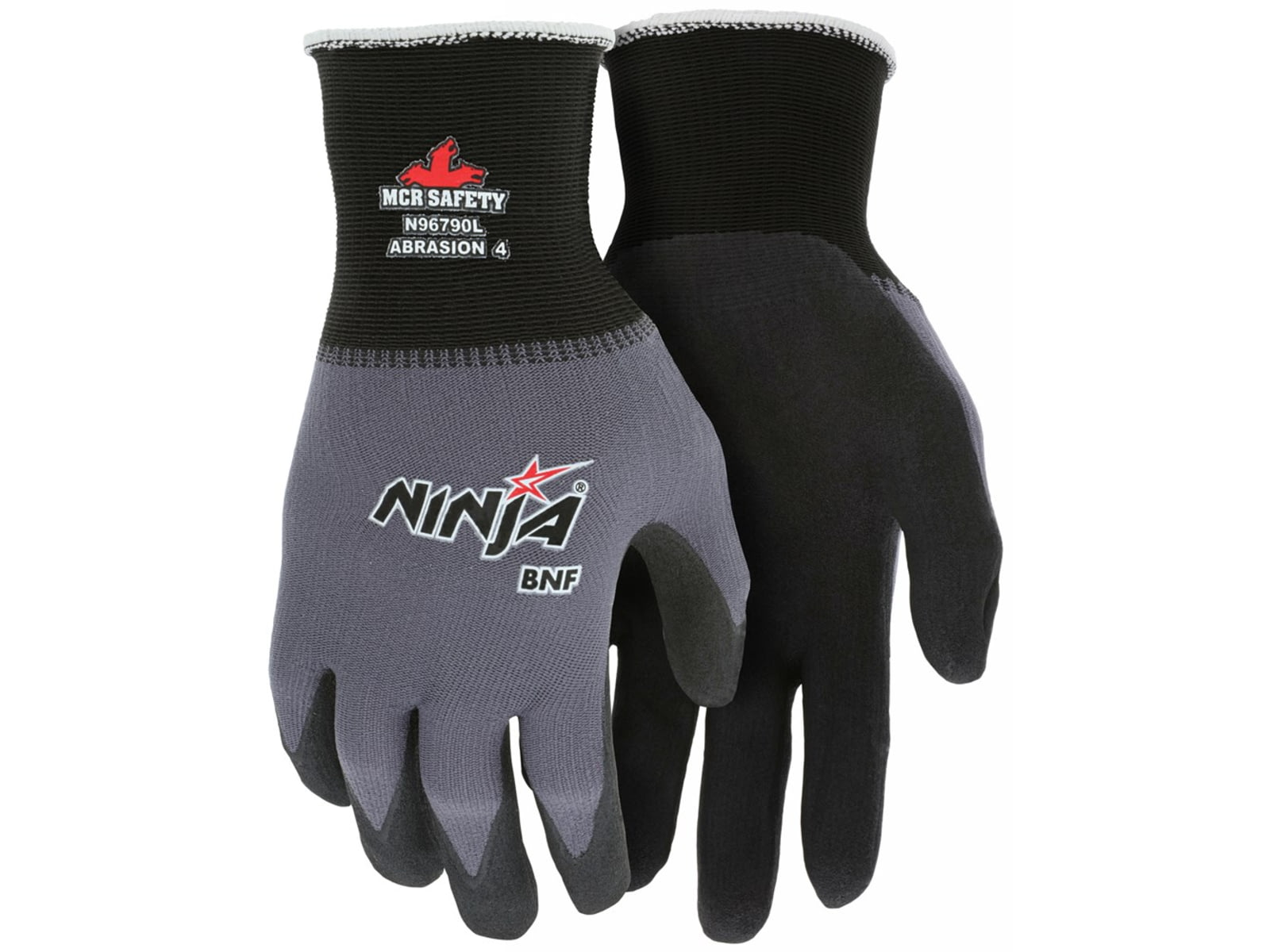 MCR Safety Ninja BNF Work Gloves 15 Gauge Nylon/Spandex Shell NFT Coated Palm and Fingertips Black/Gray X - Large N96790XL