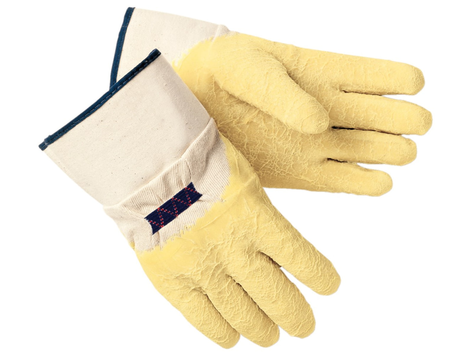 MCR Safety Rubber Coated Canvas Work Gloves Crinkle Texture Finish Rubberized Safety Cuff Industrial Grade Yellow/Natural Large 6800