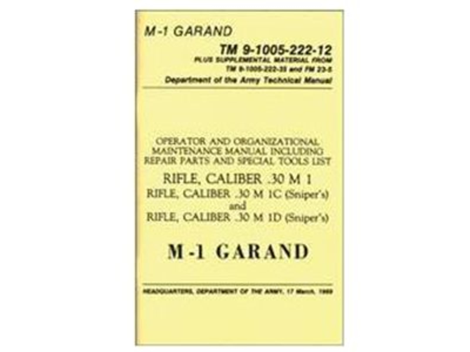 Army Navy Sales M1 Garand Manual TM 9-1005-222-12 Brown 5.5 X