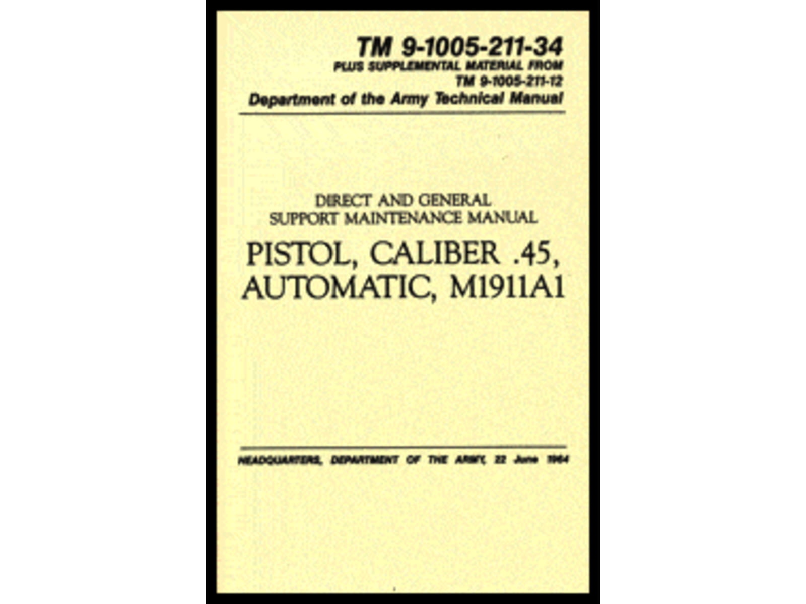 Army Navy Sales Pistol Cal .45 Automatic Manual M1911A1 5.5 X 8.5in Brown BK069