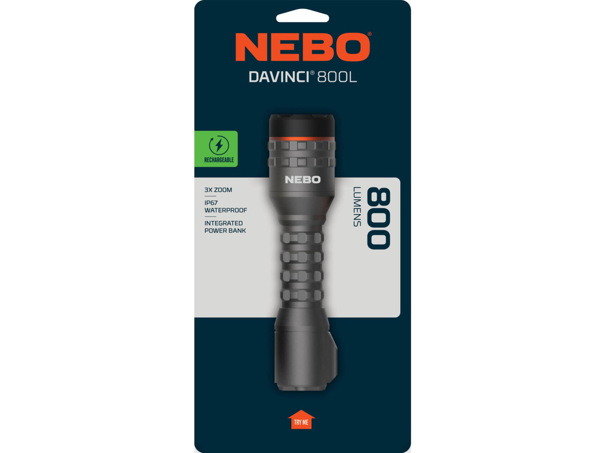 Nebo Davinci 800L 18650 Li-ion Rechargeable 1800 Lumens LED Flashlight Black NEBFLT1063