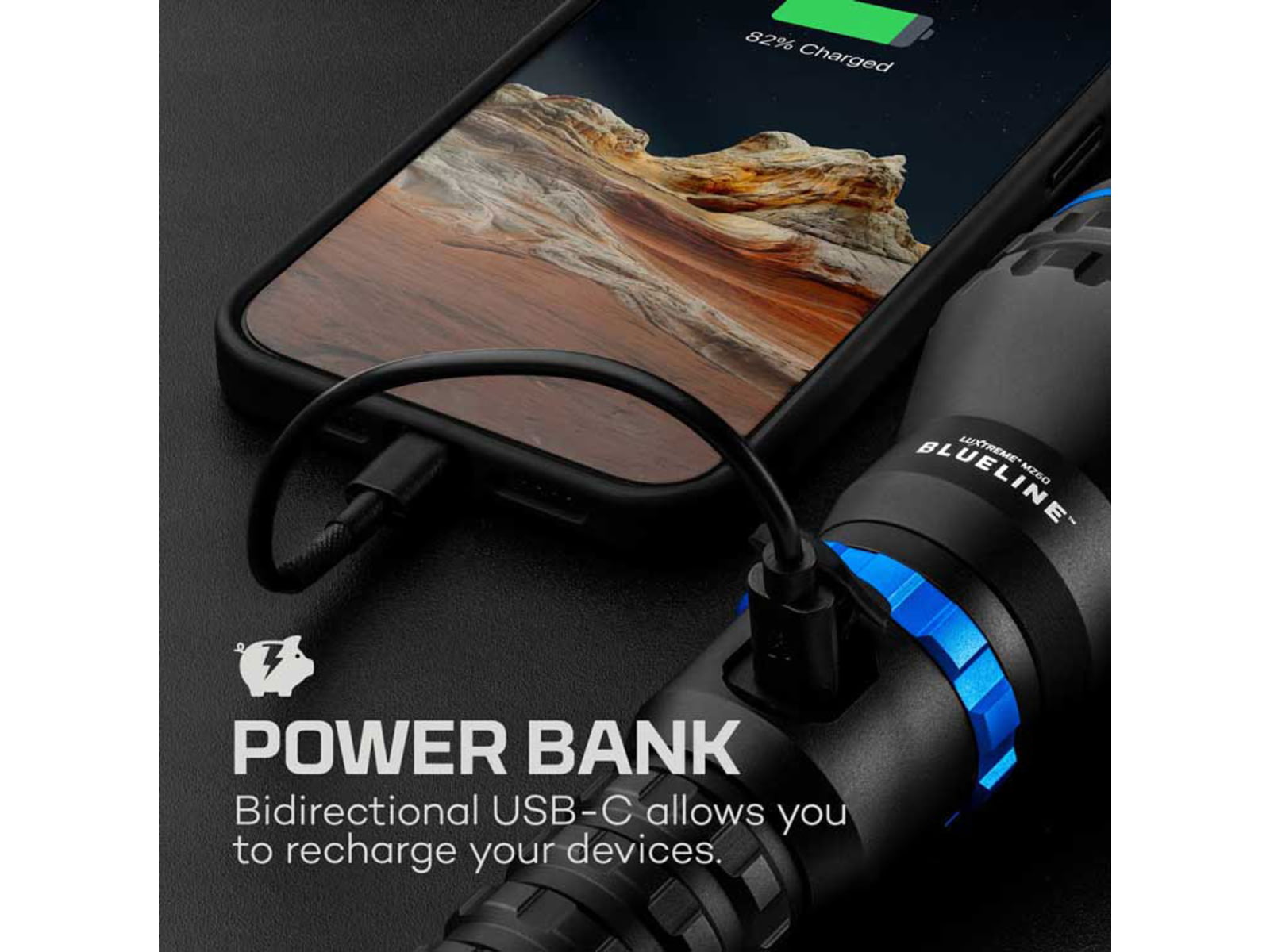 Nebo Luxtreme MZ60 Blueline USB-C Rechargeable 1000 Lumens Flashlight Black