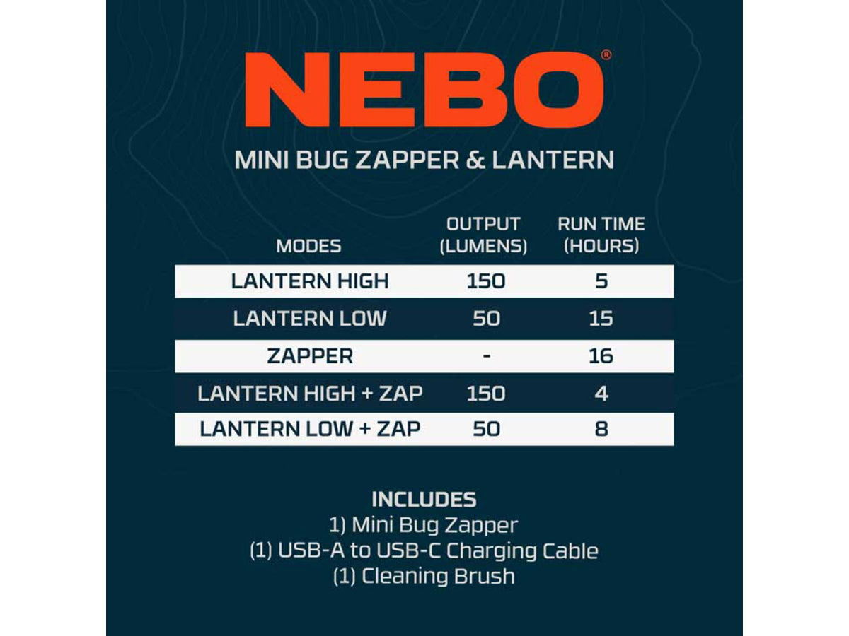 Nebo Mini Bug Zapper and LED Lantern 2000mAh Li-ion Battery Grey NEB-ZAP-0001