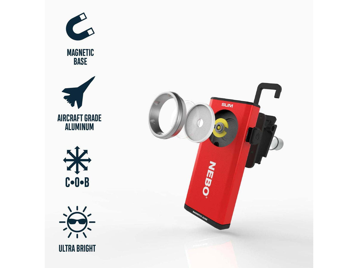 Nebo Slim Work Light w/Clip Hook and Magnetic Base Red