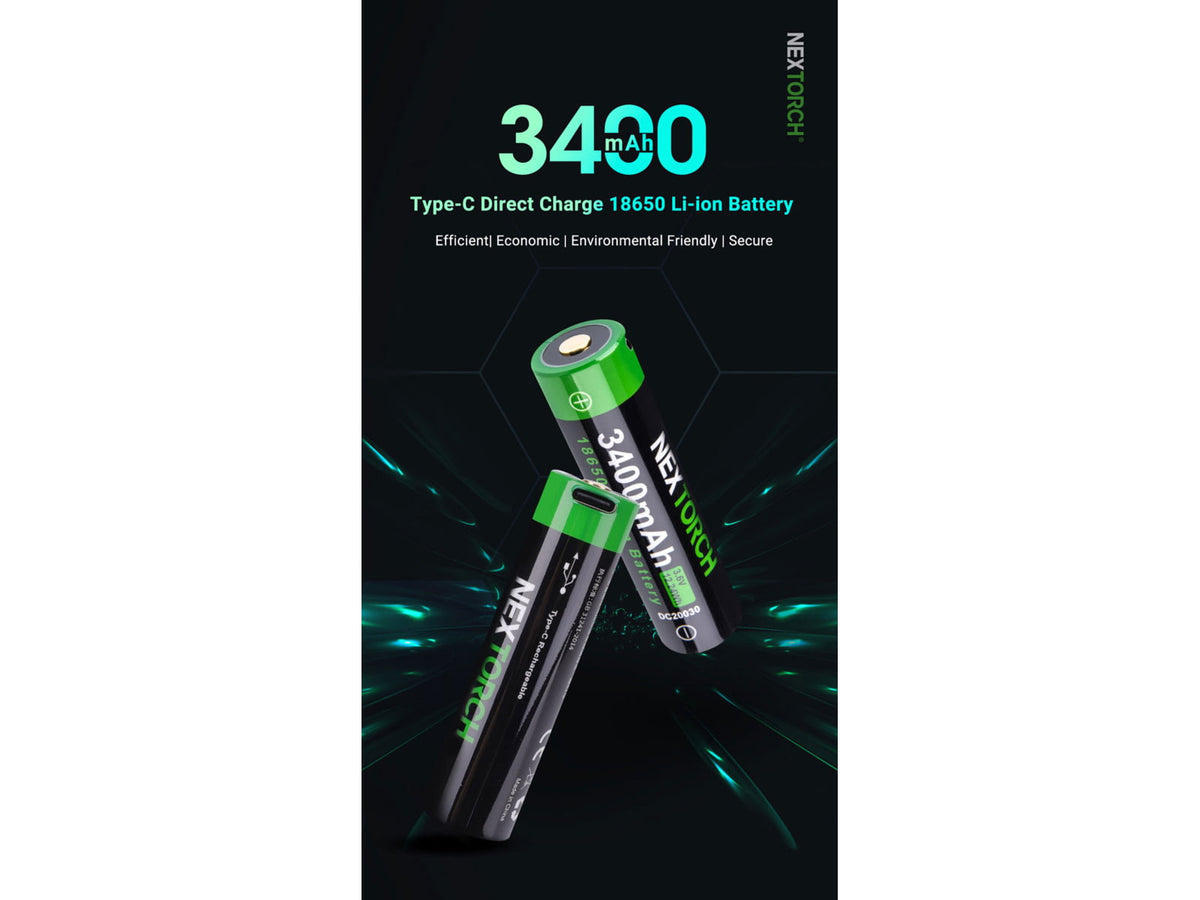 Nextorch 18650 USB-C Direct Recharge Battery Black