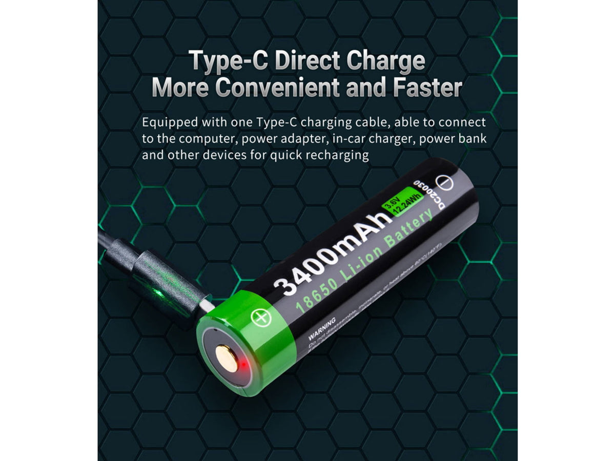 Nextorch 18650 USB-C Direct Recharge Battery Black