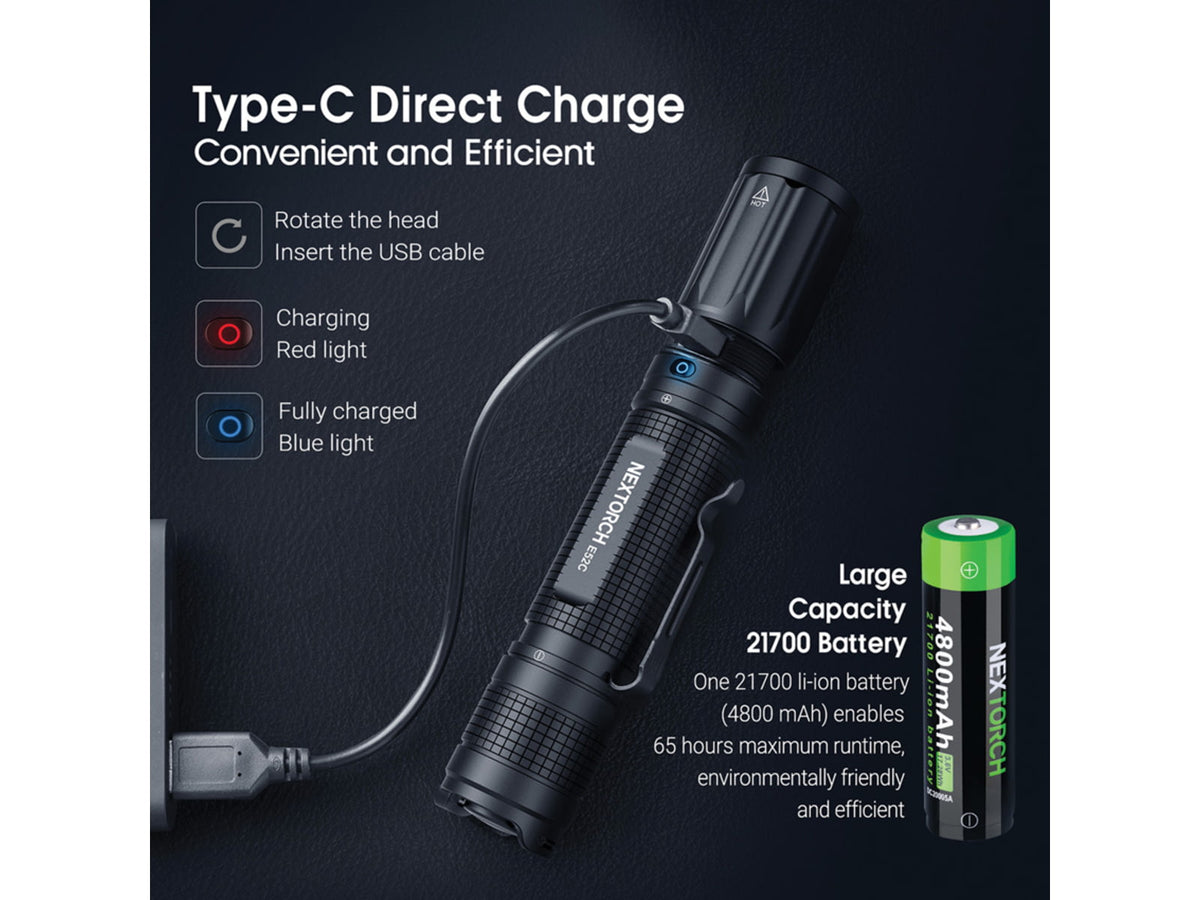 Nextorch E52C EDC Flashlight Lithium Ion White 3000 Lumens Black PS520095