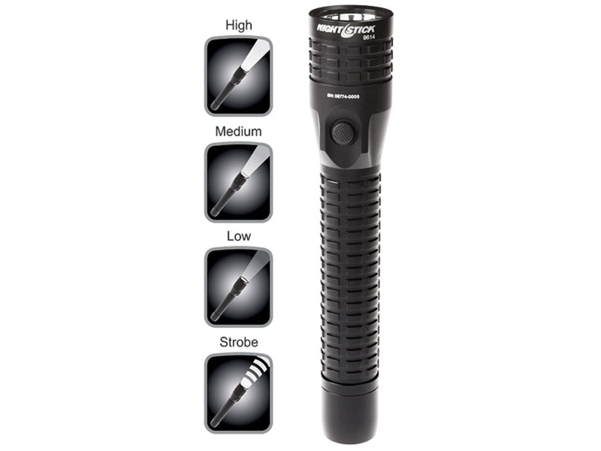 Nightstick Duty Size Multi Function Metal LED FlashlightRechargeableAC/DC Adapter650 Lumens Black NSR-9614XL