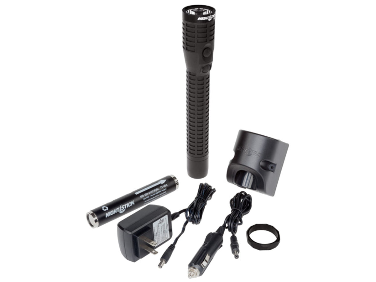 Nightstick Duty Size Dual-Light Rechargeable 650 Lumen Polymer LED Flashlight AC/DC Charger Battery Black NSR-9924XL