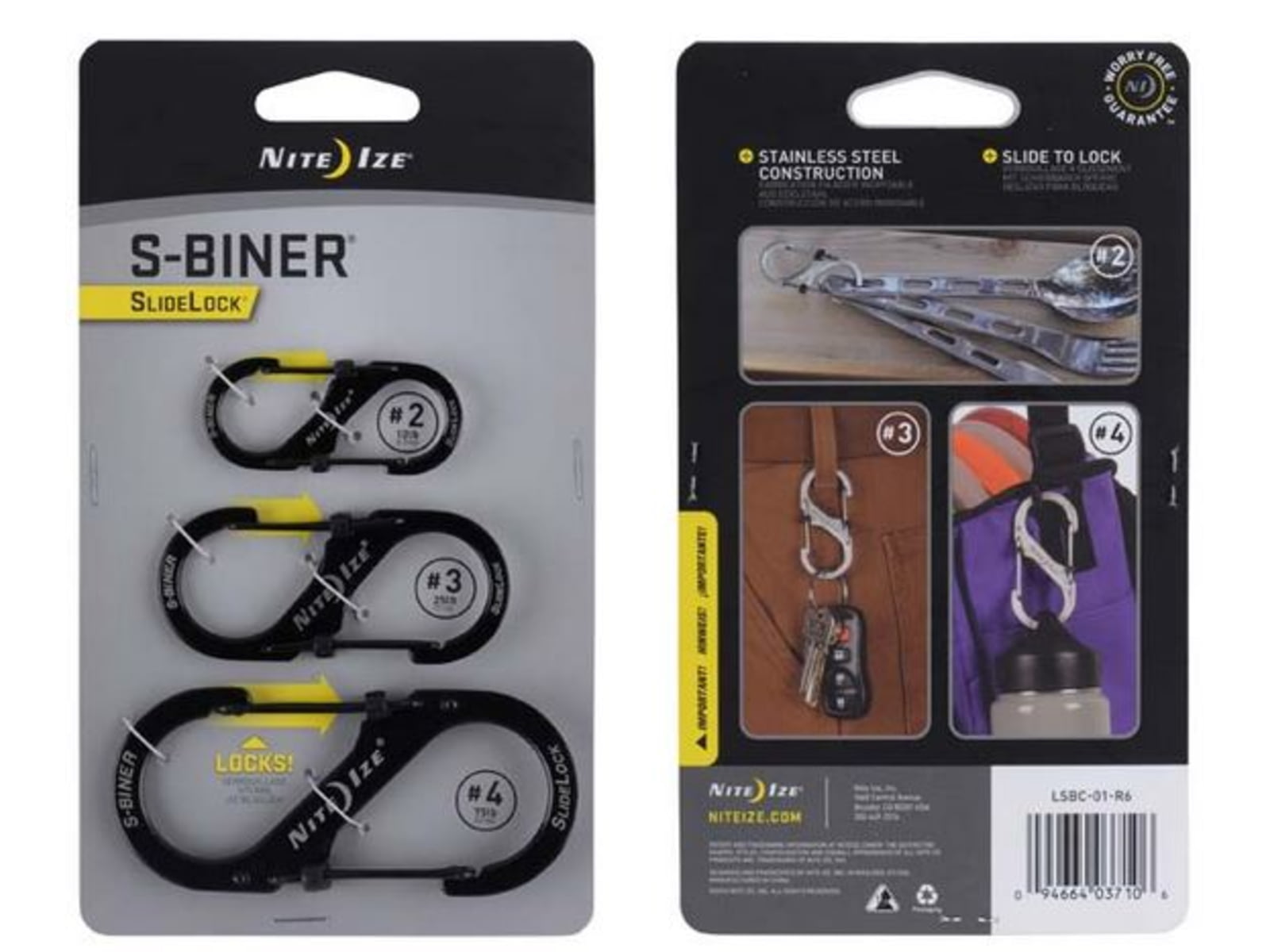 Nite Ize 3 Pack S-Biner SlideLock Steel Black LSBC-01-R6