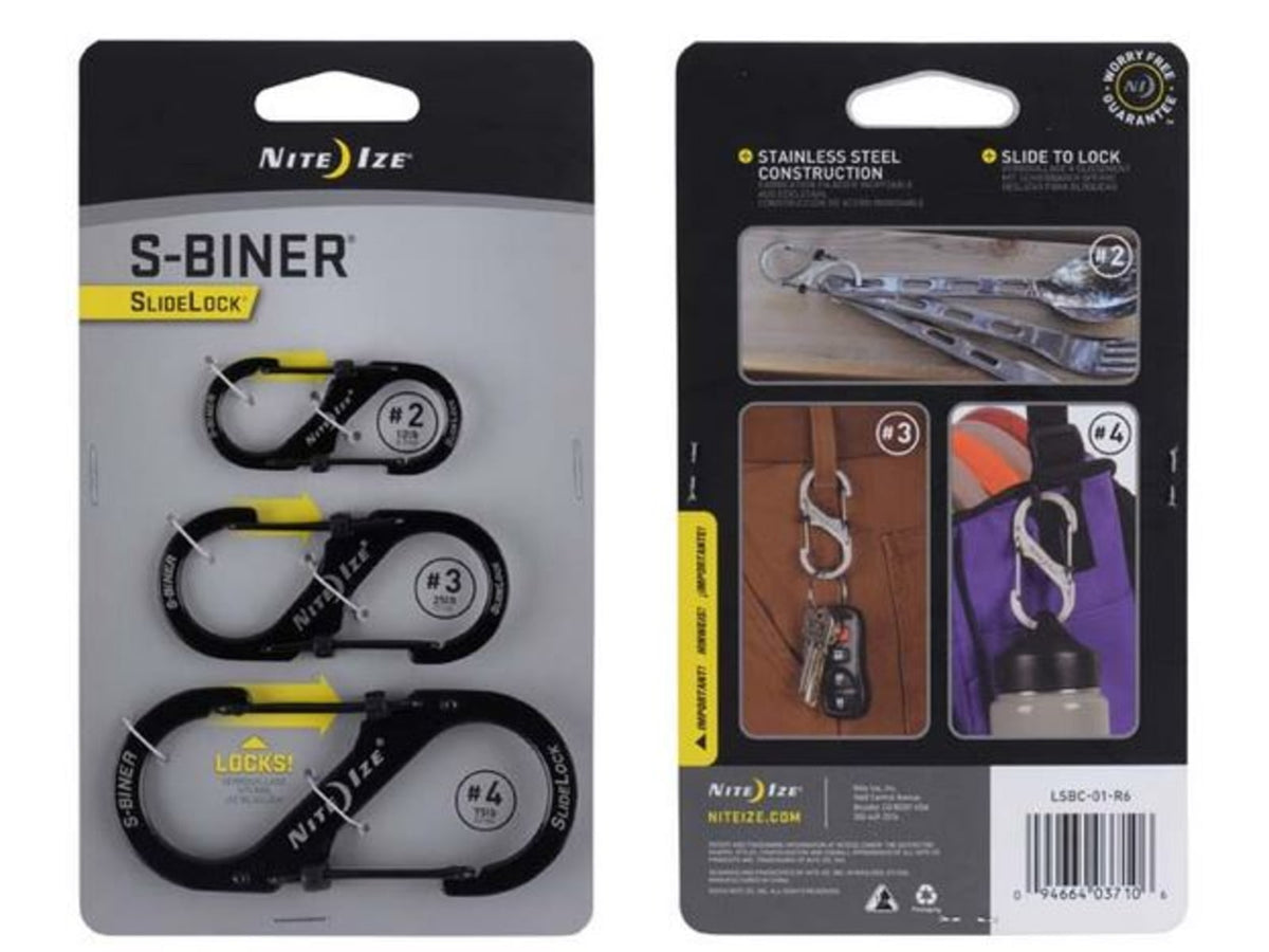 Nite Ize 3 Pack S-Biner SlideLock Steel Black LSBC-01-R6