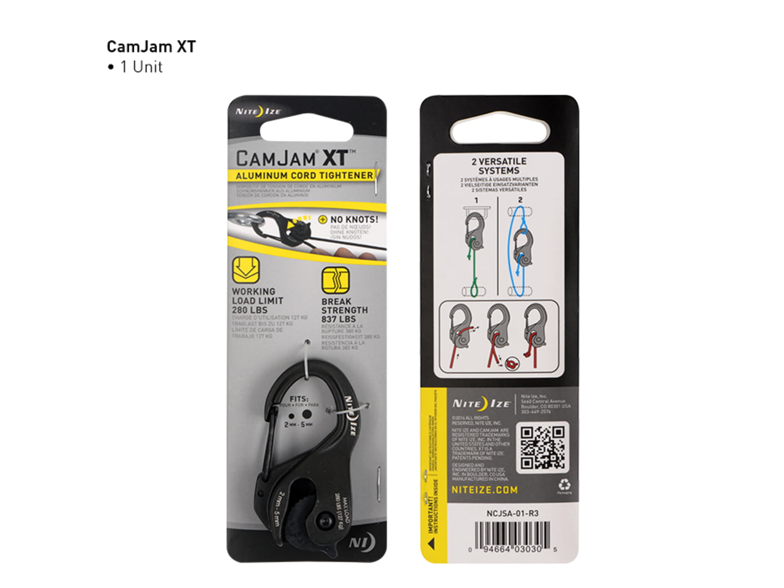 Nite Ize CamJam Aluminum XT Aluminum Cord Tightener Black NCJSA-01-R3
