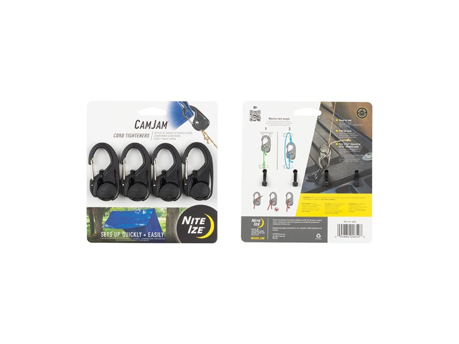 Nite Ize CamJam Cord Tightener - 4 Pack - Plastic Black Small NCJ-01-4R3