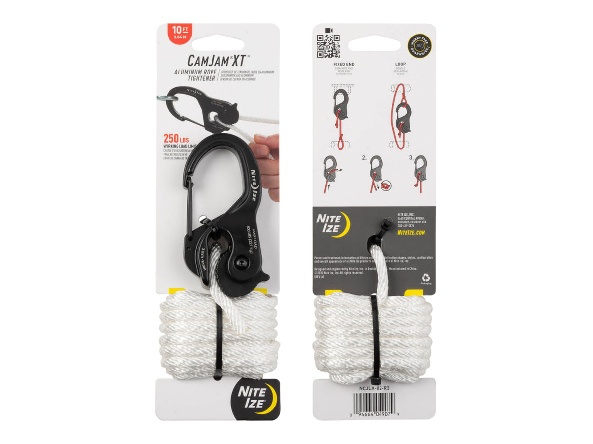 Nite Ize CamJam XT Aluminum Cord Tightener Large w/10ft Rope White NCJLA-02-R3