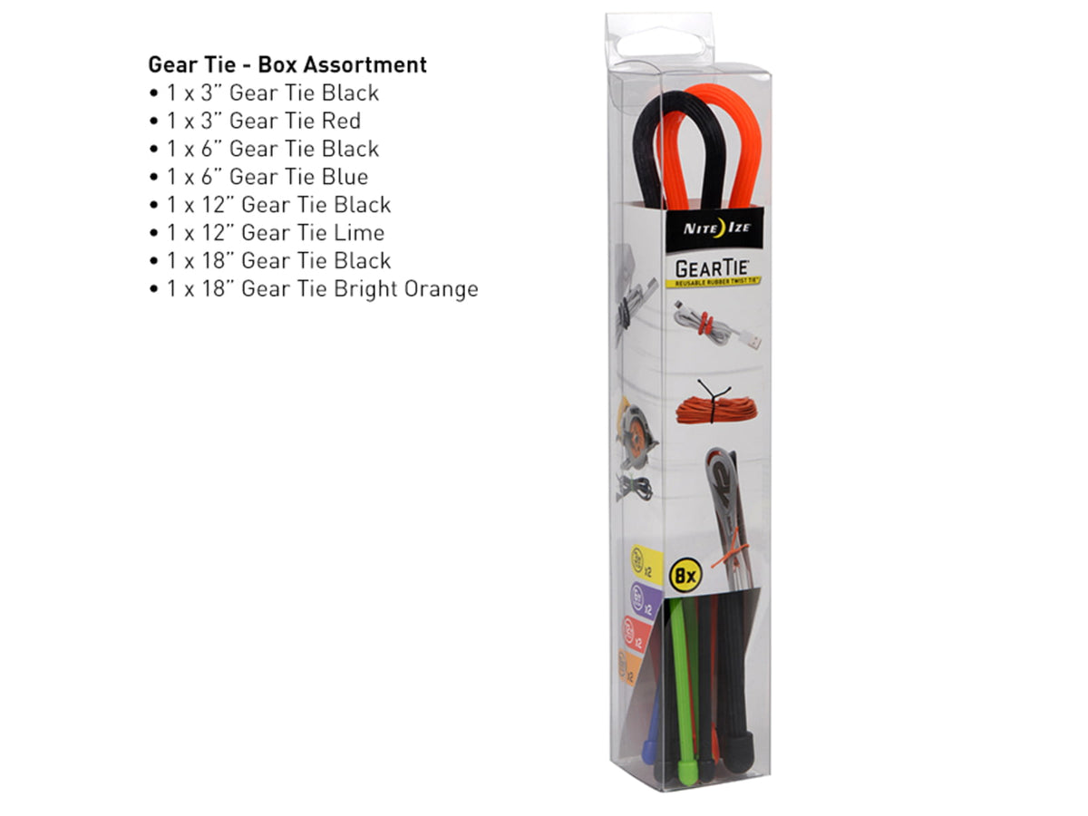 Nite Ize Gear Tie Box Combination Assortment PackPack of 8 GTBA-A2-R8