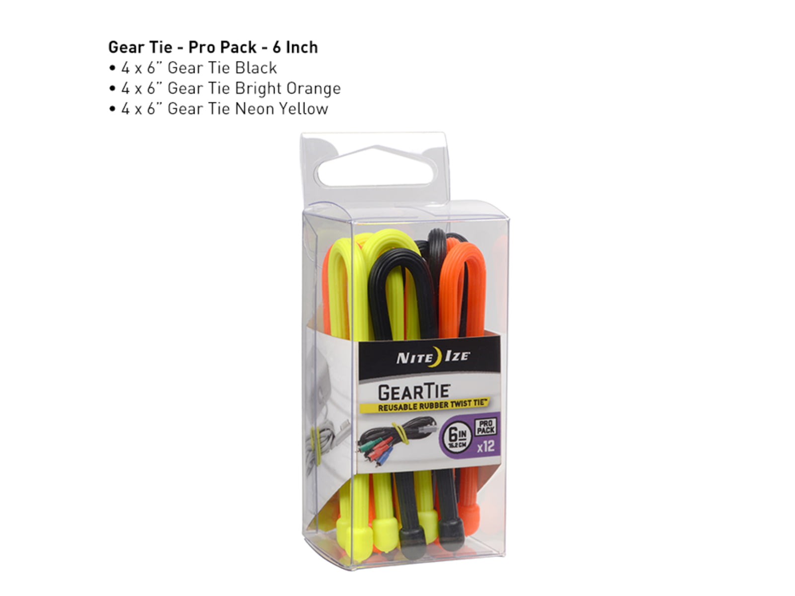 Nite Ize Gear Tie ProPack Rubber Twist Tie6inPack of 12Assorted
