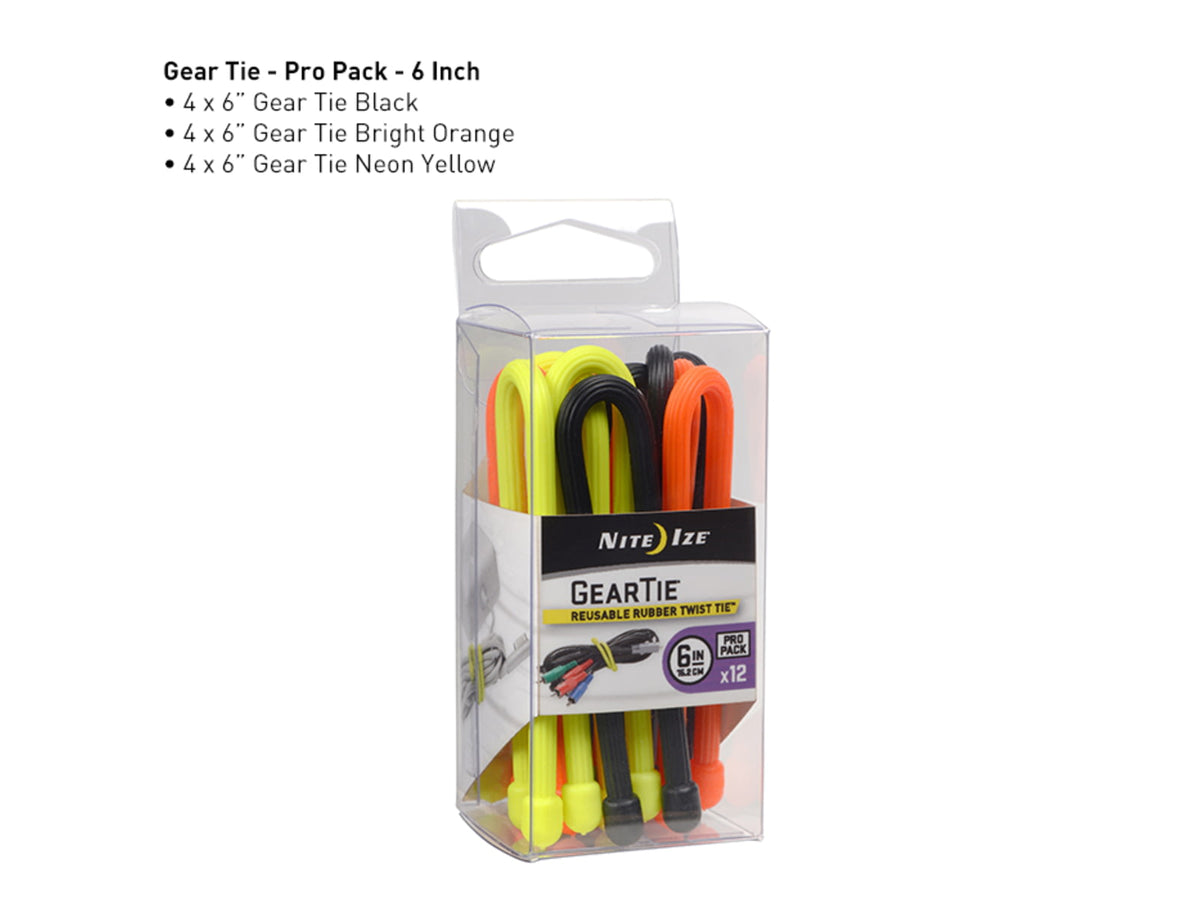 Nite Ize Gear Tie ProPack Rubber Twist Tie6inPack of 12Assorted