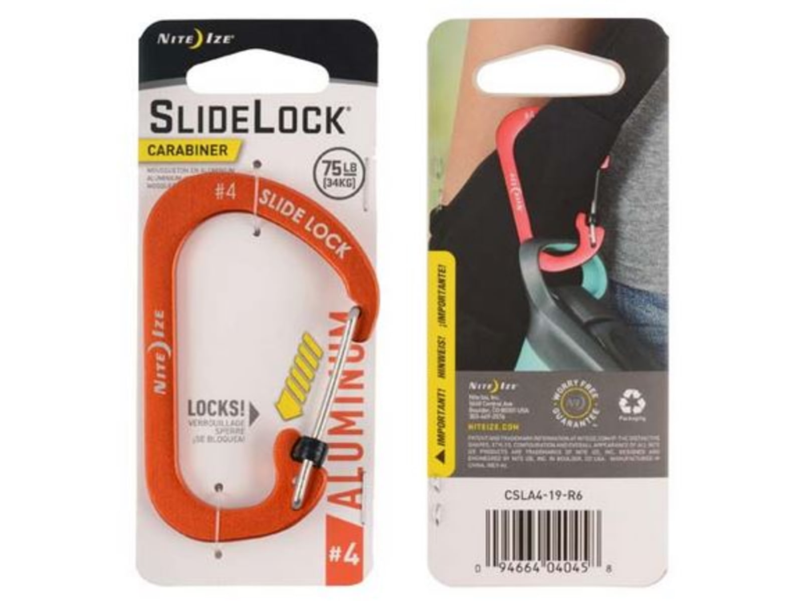 Nite Ize SlideLock Carabiner Aluminum No4 Orange CSLA4-19-R6