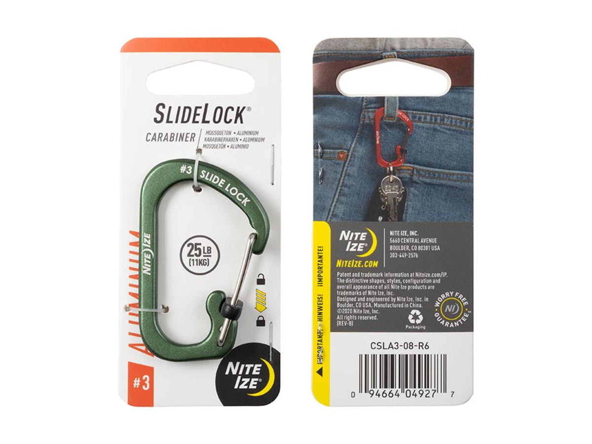 Nite Ize SlideLock Carabiner Aluminum Olive #3 CSLA3-08-R6