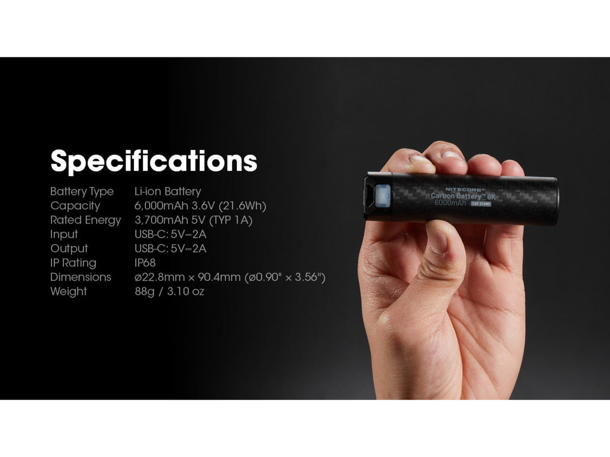 Nitecore Carbon Battery 6K USB-C 6000mAh Power Bank Black CARBON6K