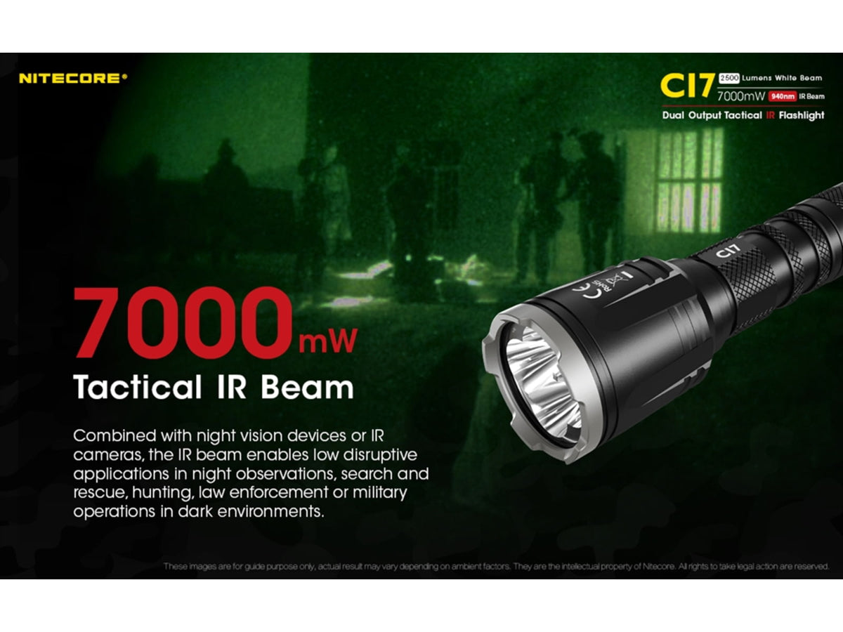 Nitecore CI7 White/Infrared IR CREE XP-G3 S3 LED Flashlight 18650 White 2500 Lumens Black