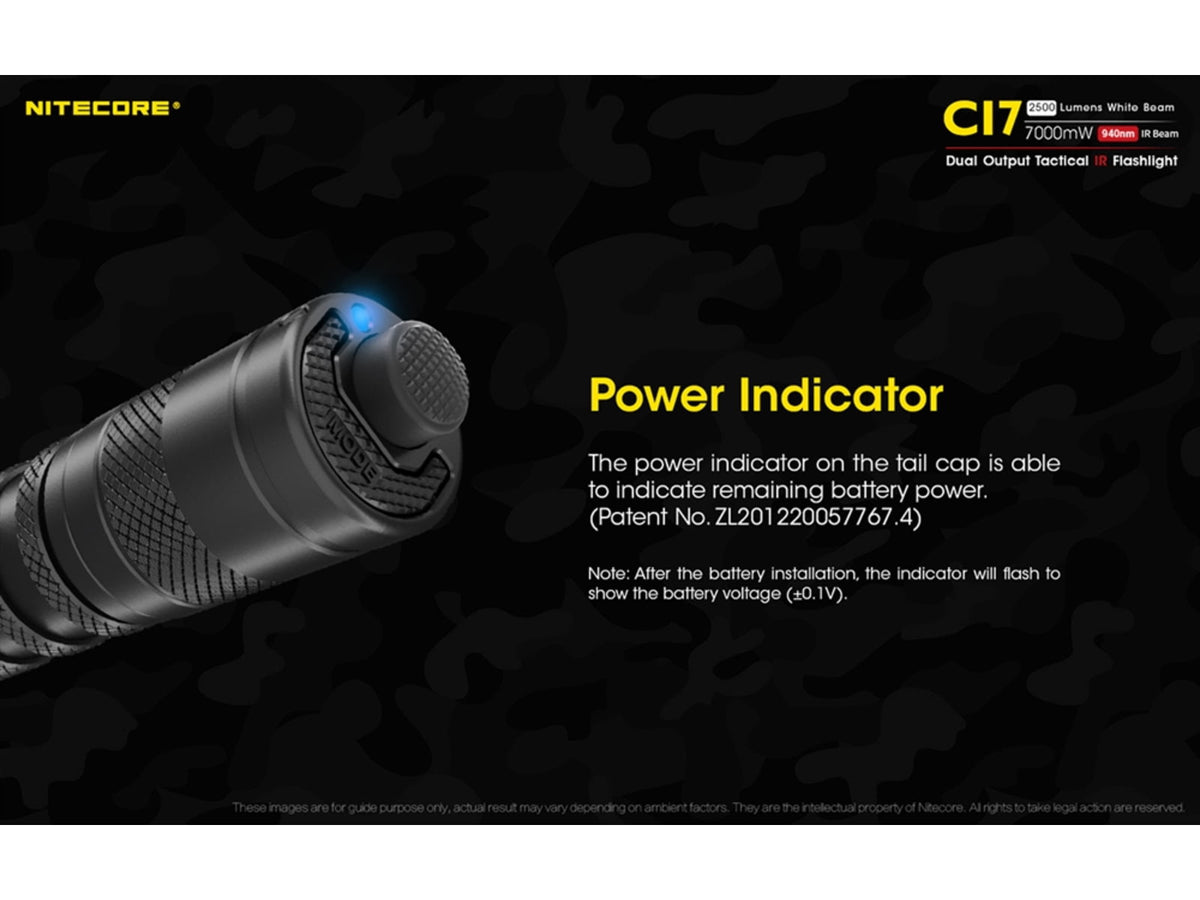 Nitecore CI7 White/Infrared IR CREE XP-G3 S3 LED Flashlight 18650 White 2500 Lumens Black