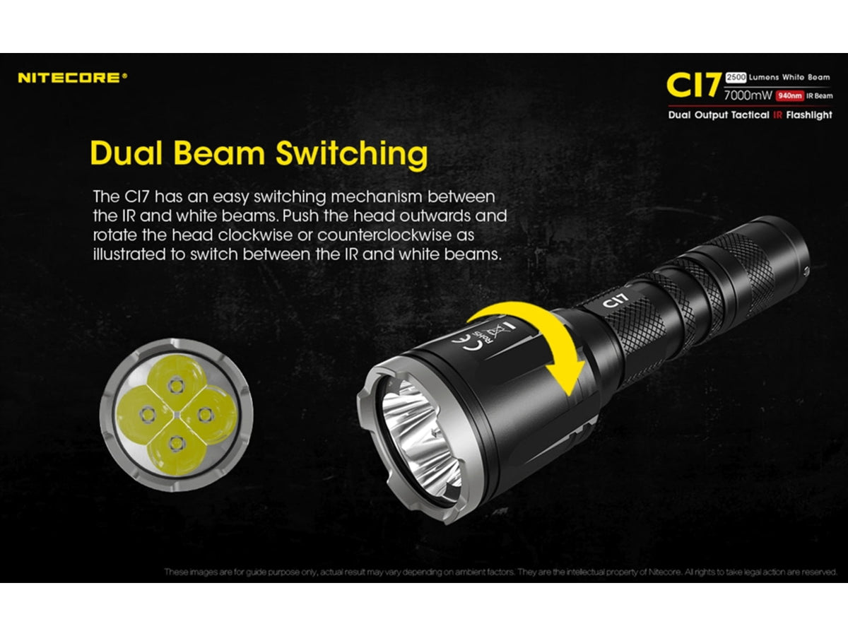 Nitecore CI7 White/Infrared IR CREE XP-G3 S3 LED Flashlight 18650 White 2500 Lumens Black